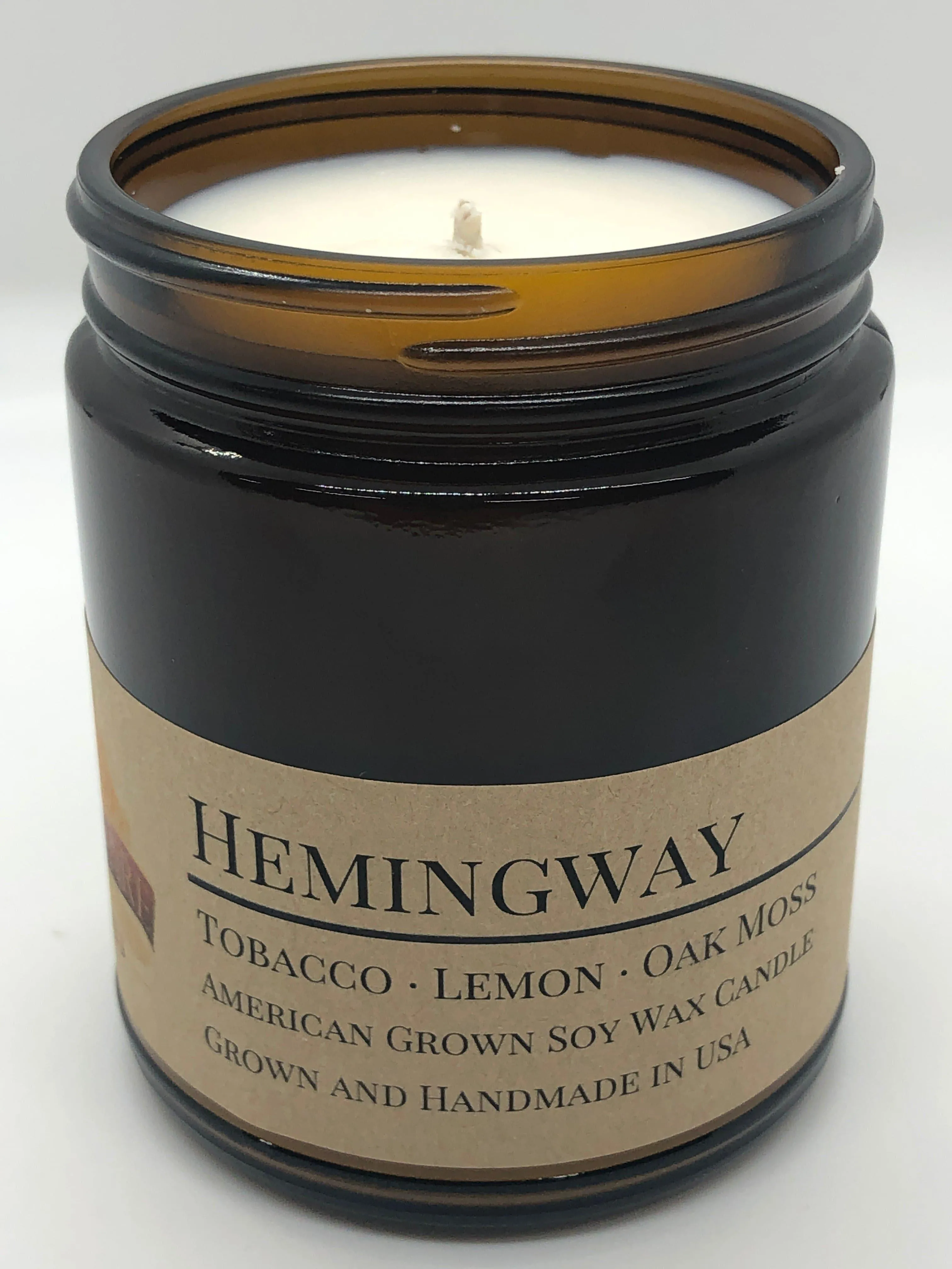 Hemingway Soy Wax Candle | 9 oz Amber Apothecary Jar
