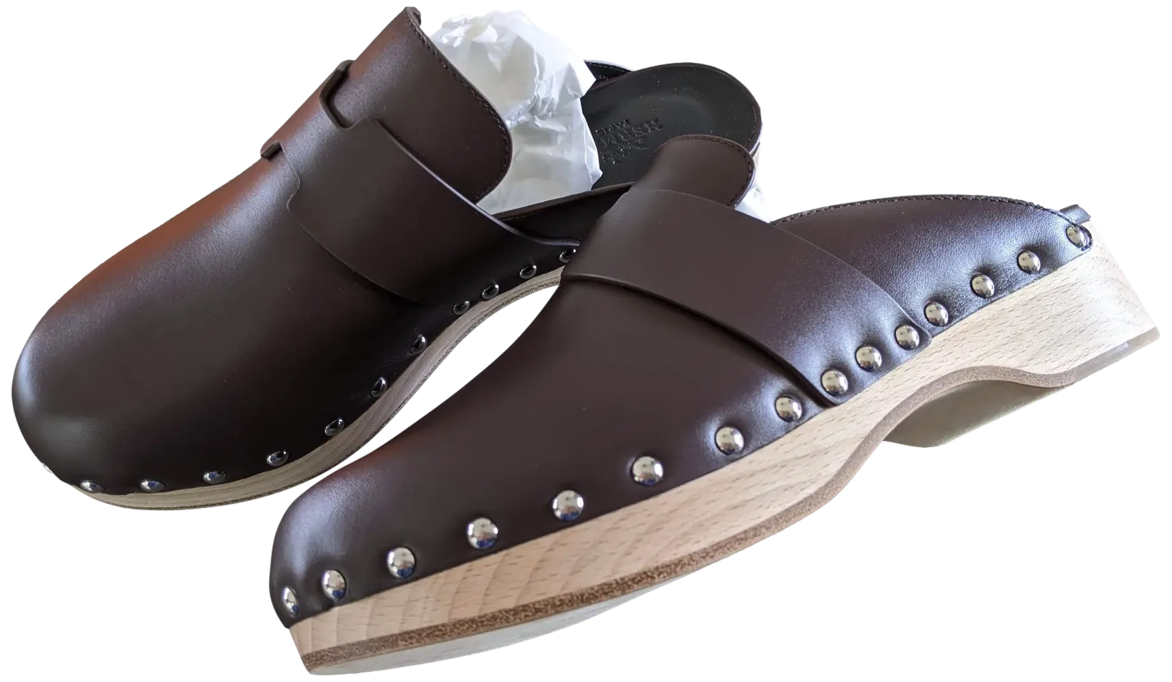 Hermes [SH13] Cafe "Mules Femme Calya"  Women Calfskin Mules Sz 37, BNIB!