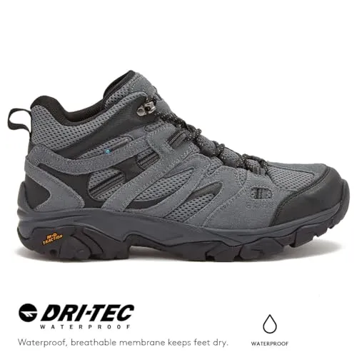 HI-TEC Ravus WP Mid Waterproof Hiking Boots for Men, Lightweight Breathable Outdoor Trekking Shoes - Dark Grey, 13 Medium