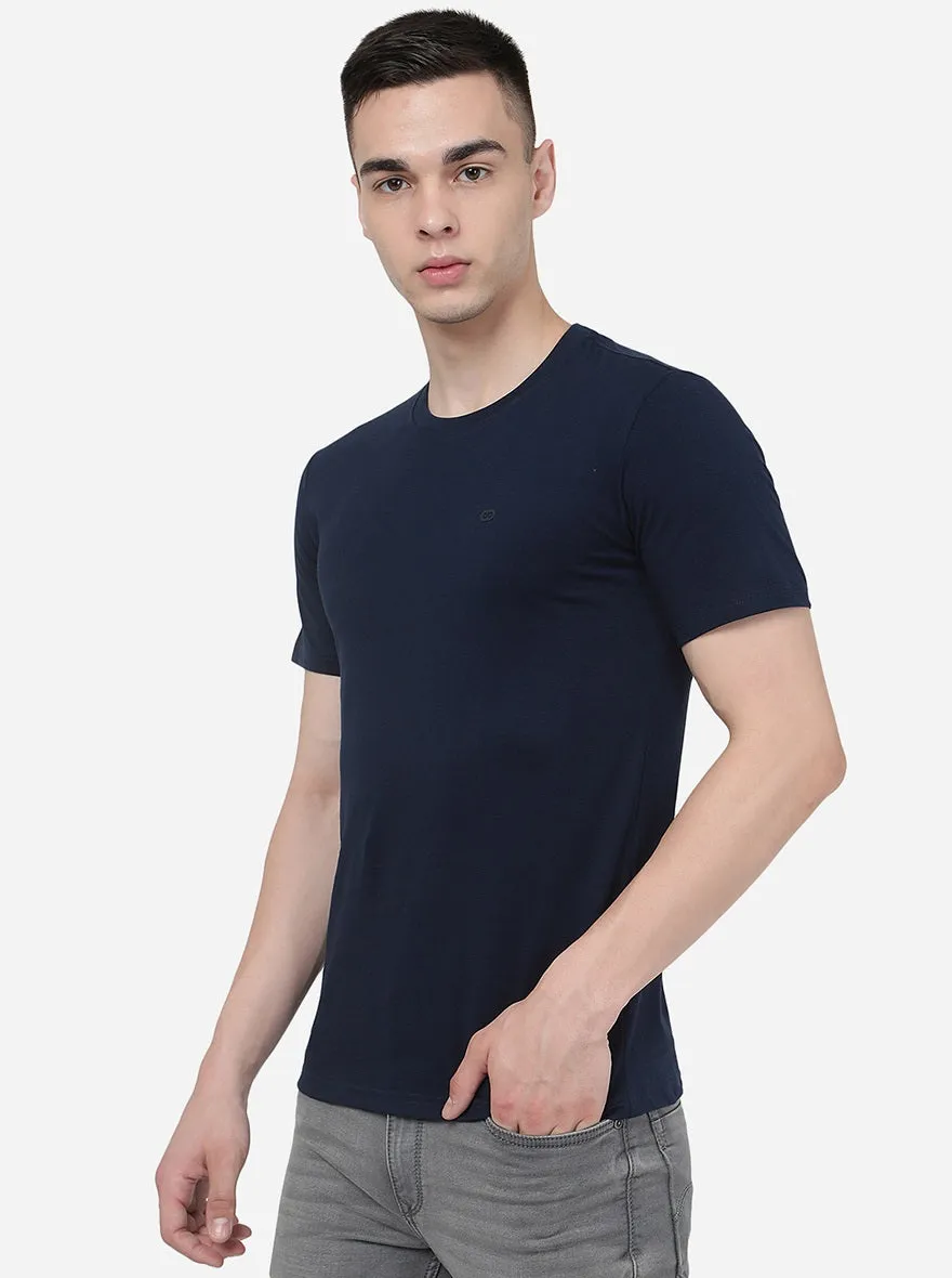 Irish Navy Blue Solid Slim Fit T-Shirt | JadeBlue