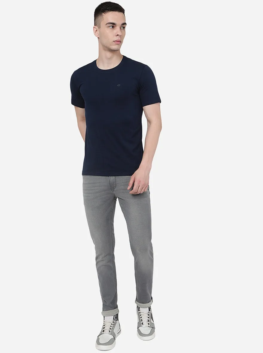 Irish Navy Blue Solid Slim Fit T-Shirt | JadeBlue