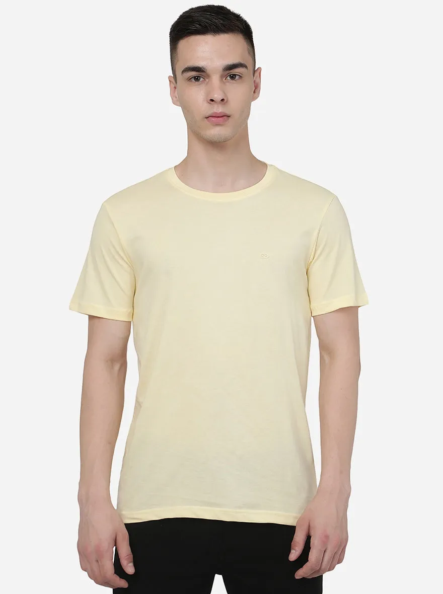 Light Yellow Solid Slim Fit T-Shirt | JadeBlue
