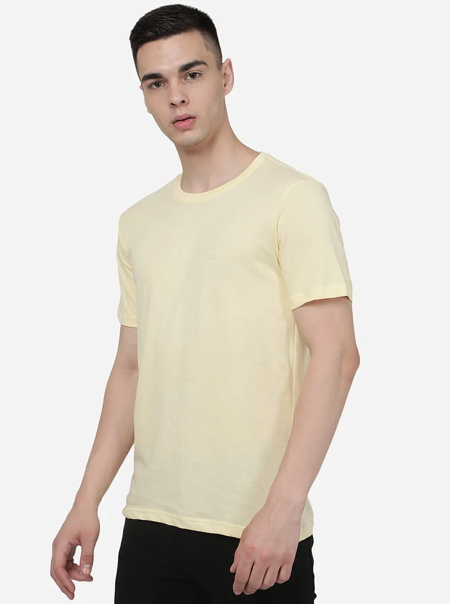 Light Yellow Solid Slim Fit T-Shirt | JadeBlue