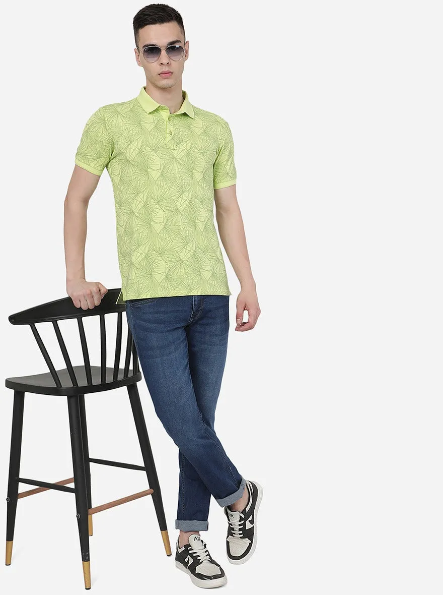 Lime Yellow Printed Slim Fit Polo T-Shirt | JadeBlue