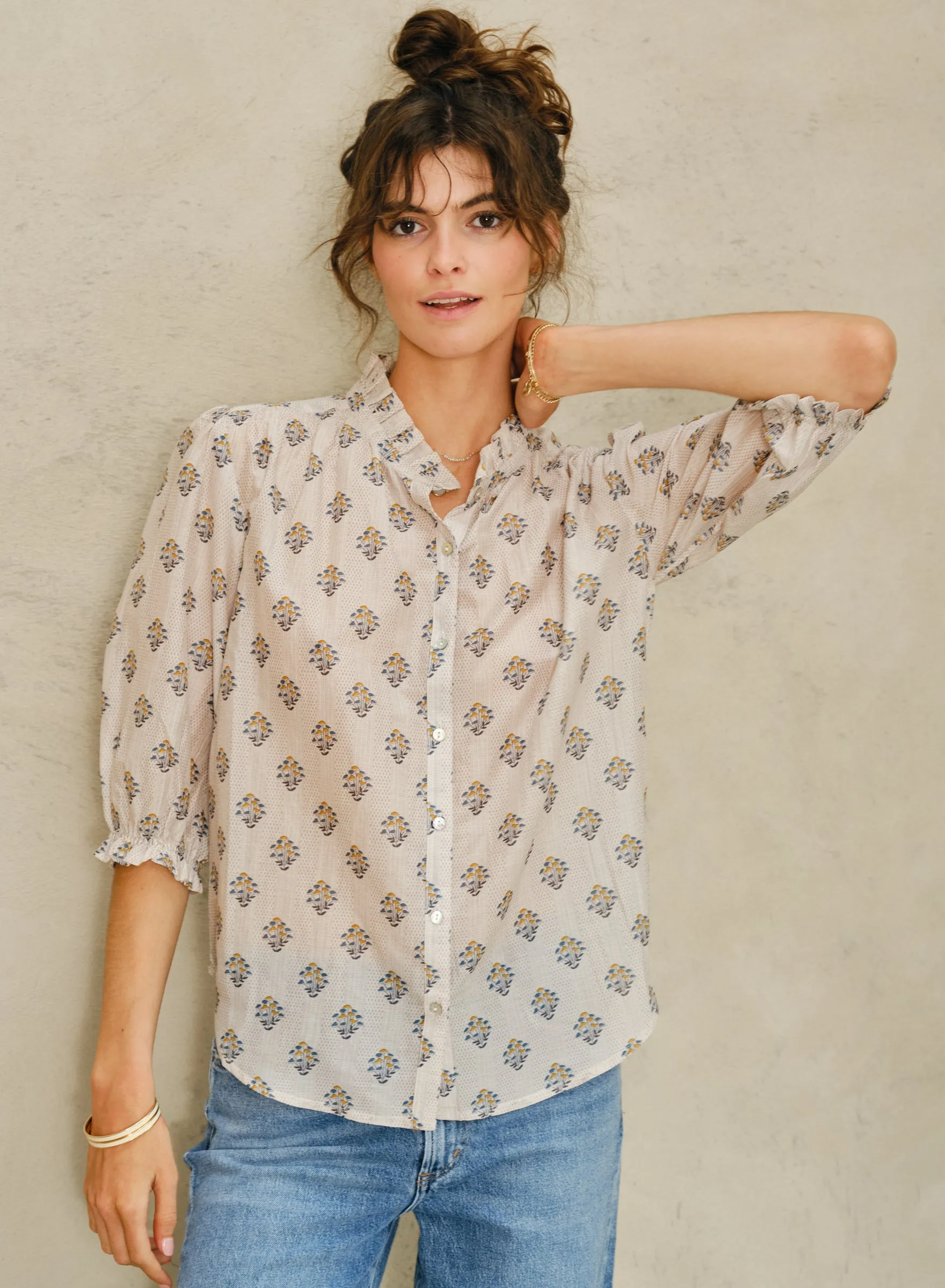 Lindi Printed Top - Ecru