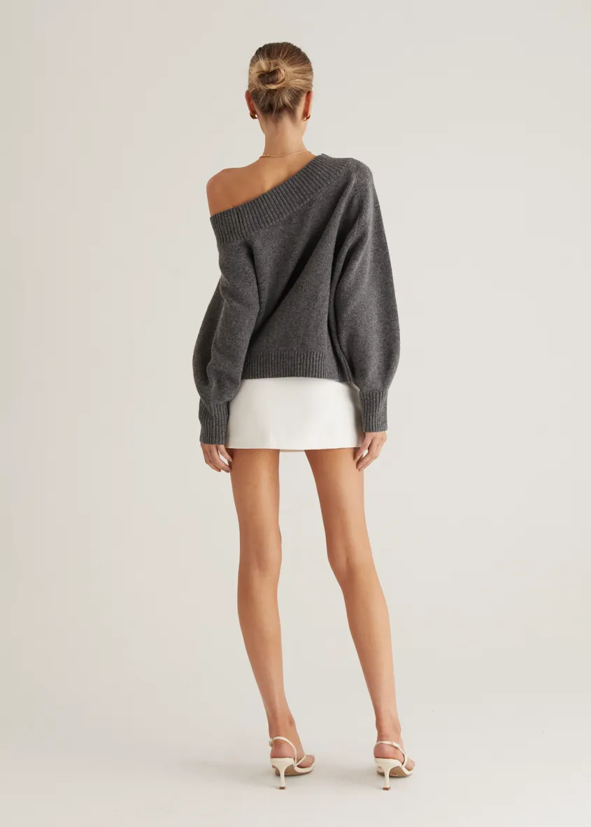 Marsha One Shoulder Sweater - Grey