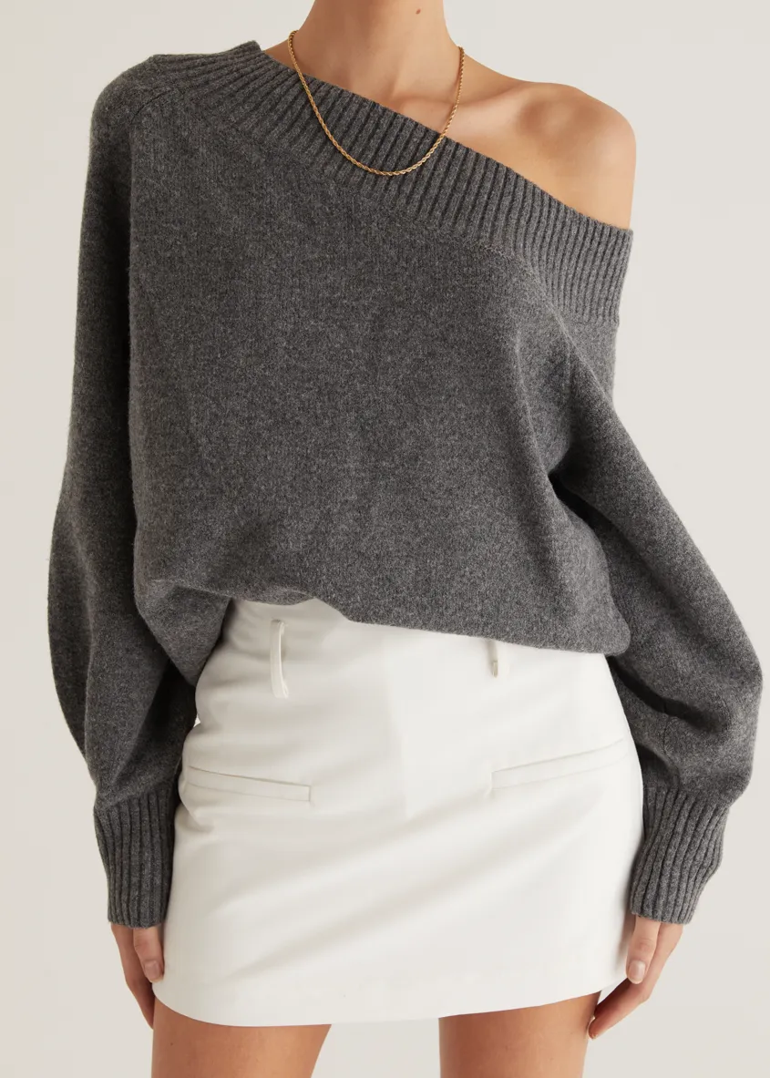 Marsha One Shoulder Sweater - Grey
