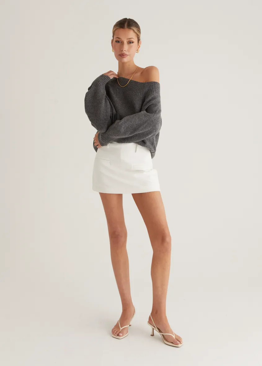 Marsha One Shoulder Sweater - Grey
