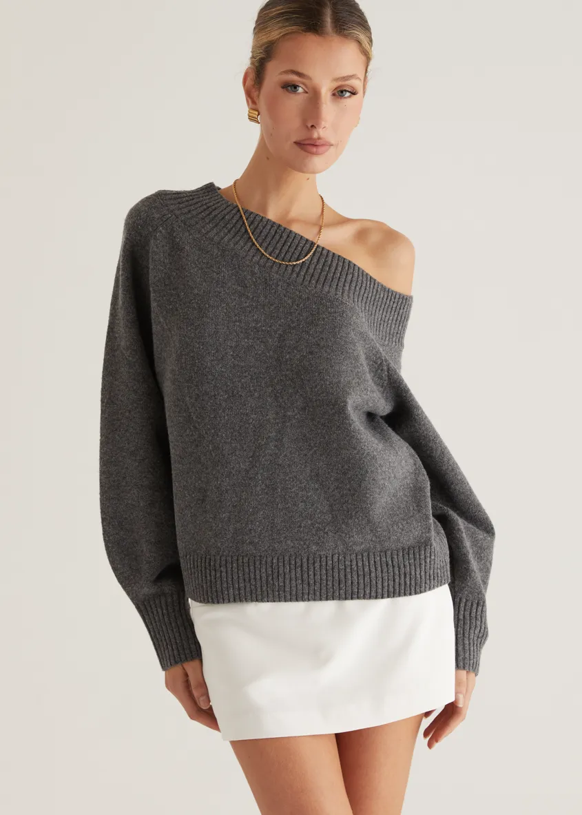 Marsha One Shoulder Sweater - Grey