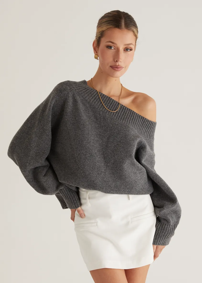 Marsha One Shoulder Sweater - Grey