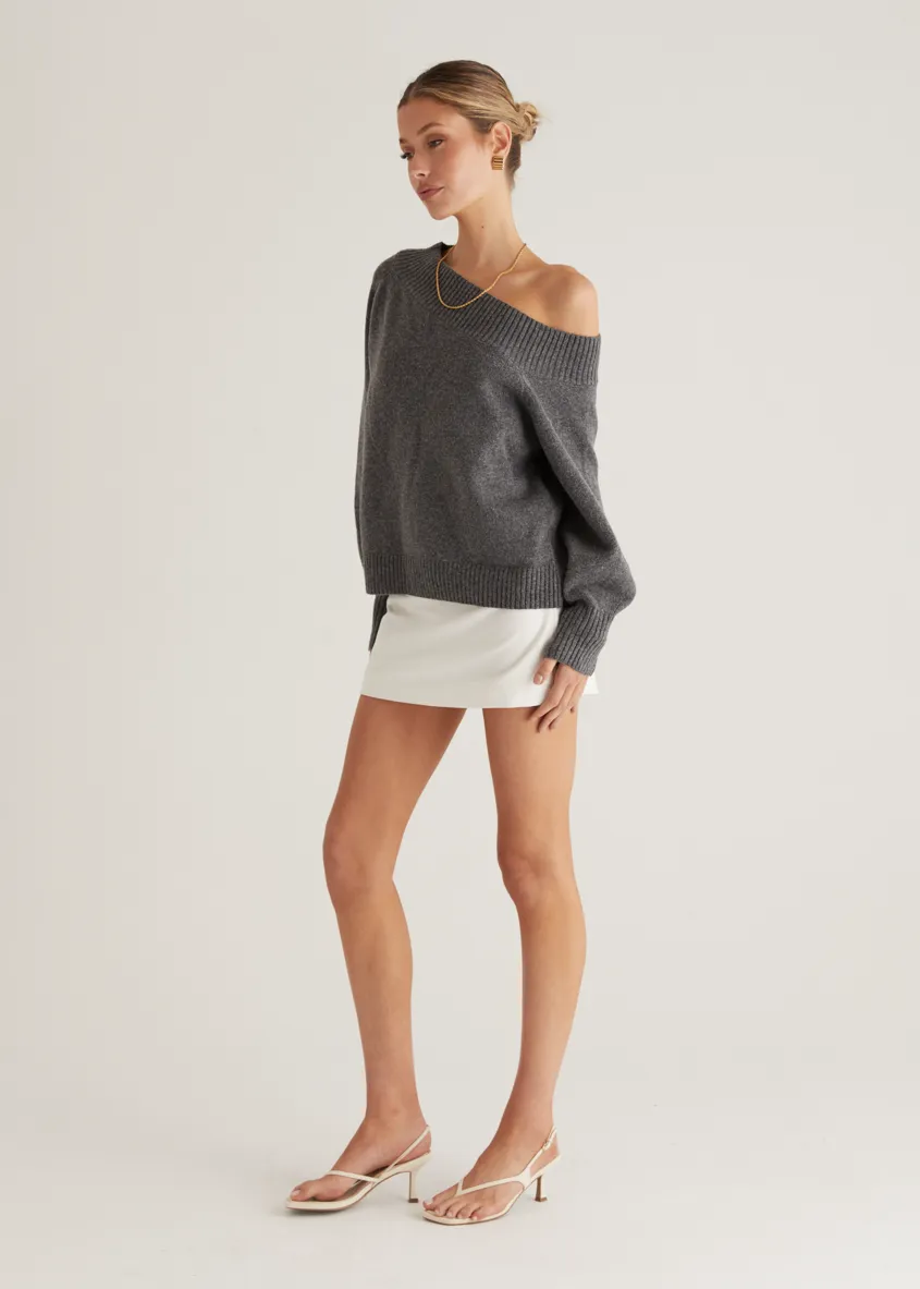 Marsha One Shoulder Sweater - Grey