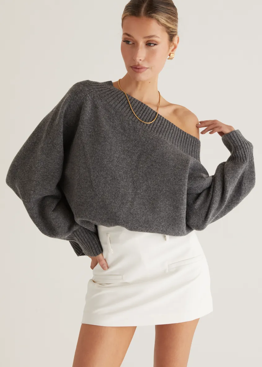 Marsha One Shoulder Sweater - Grey