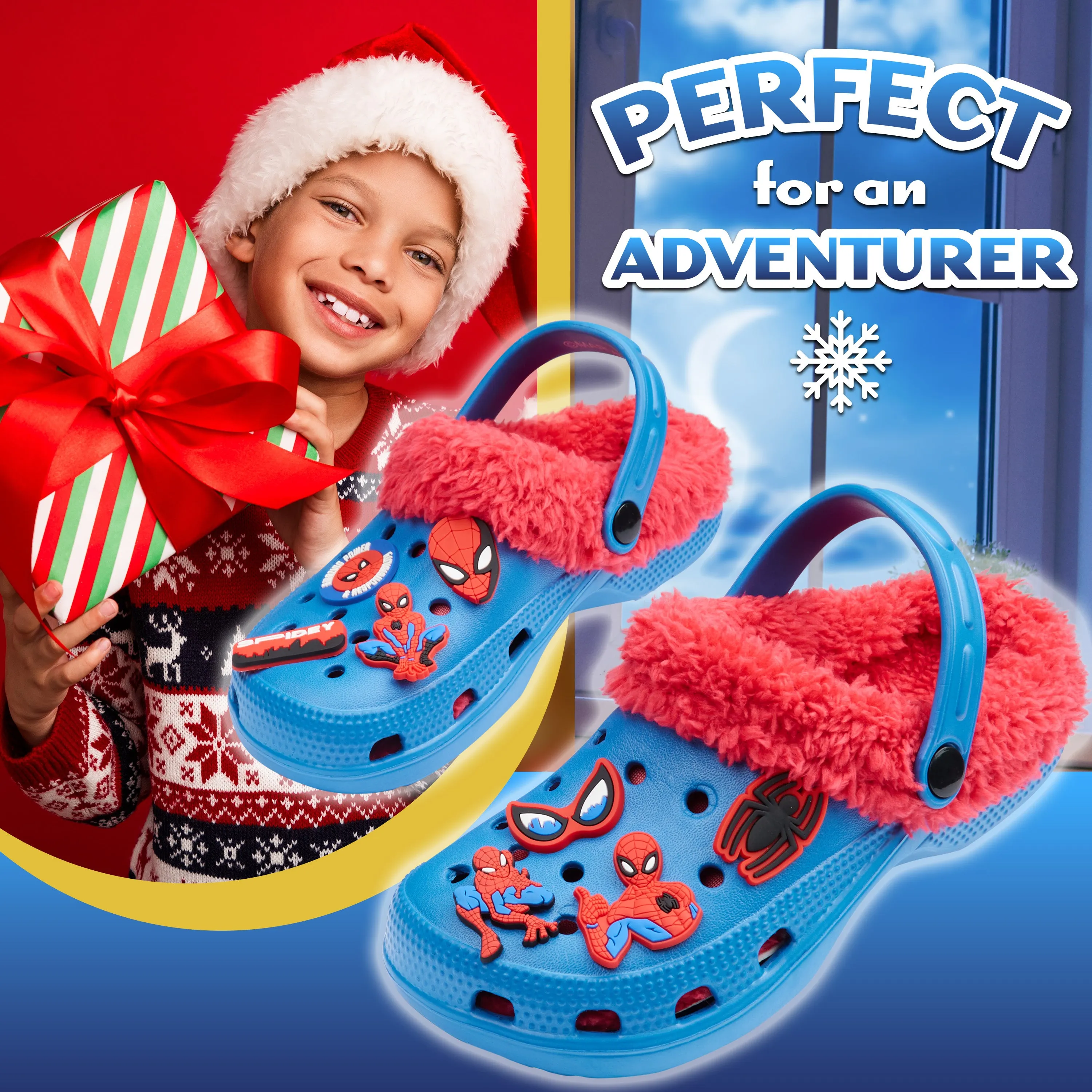 Marvel Spiderman Boys Winter Clogs, Fleece Lined Clogs Garden Shoes - Gifts for Boys