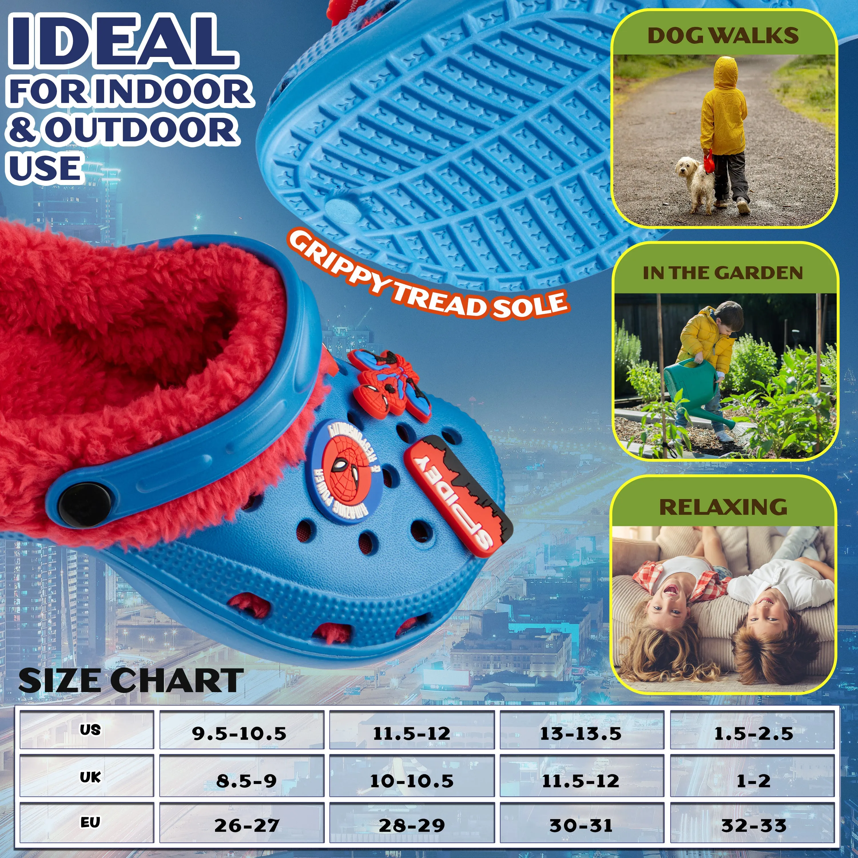 Marvel Spiderman Boys Winter Clogs, Fleece Lined Clogs Garden Shoes - Gifts for Boys