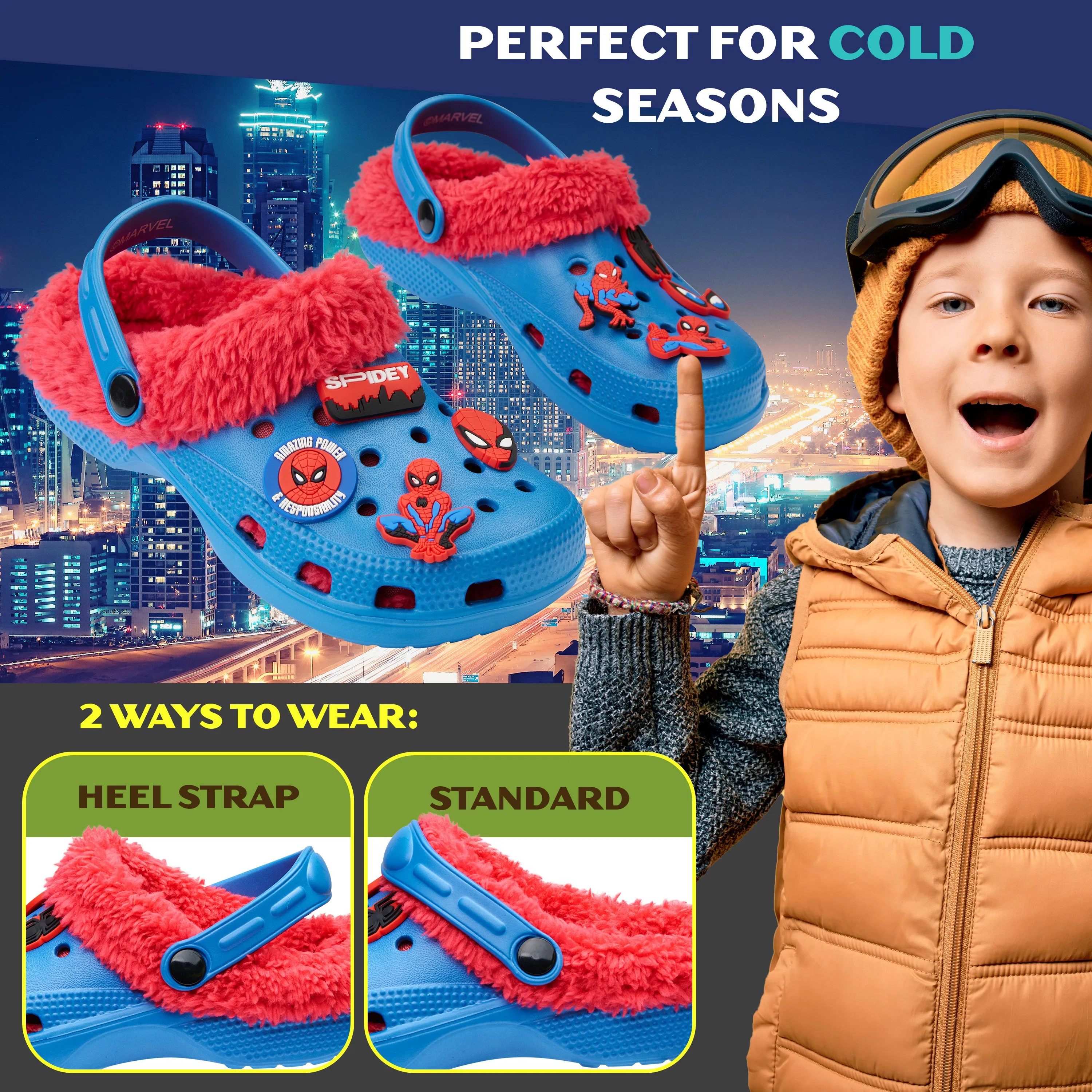 Marvel Spiderman Boys Winter Clogs, Fleece Lined Clogs Garden Shoes - Gifts for Boys