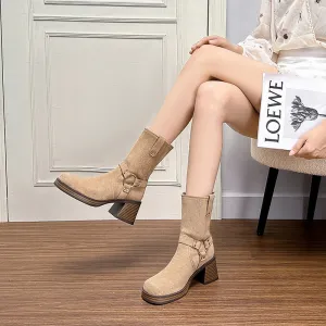 Matte Cowhide Loose Breathable Women's Boots