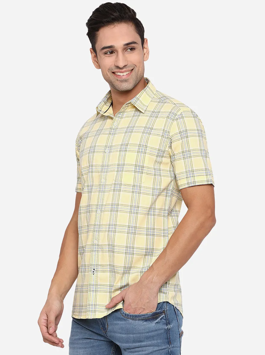 Mellow Yellow Checked Slim Fit Semi Casual Shirt | JadeBlue