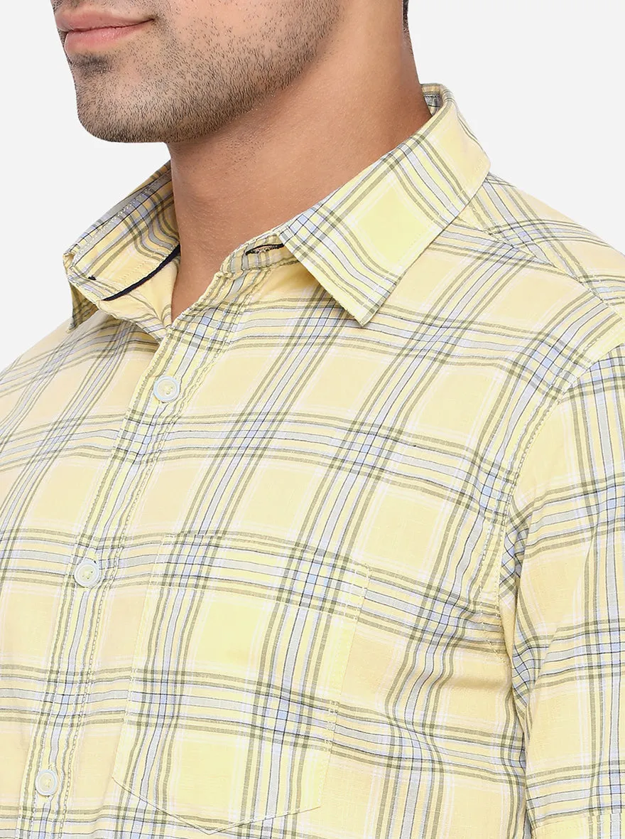 Mellow Yellow Checked Slim Fit Semi Casual Shirt | JadeBlue