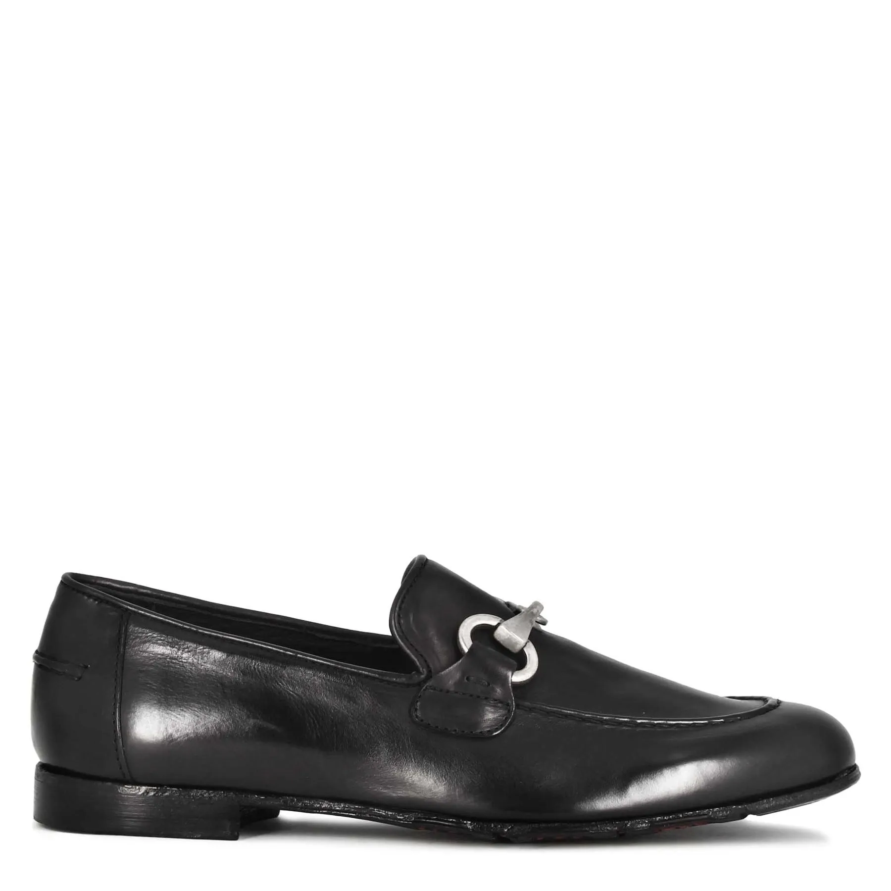 Men's black leather moccasin with horsebit