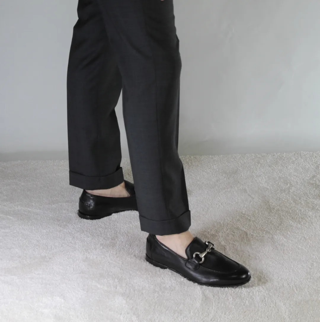 Men's black leather moccasin with horsebit