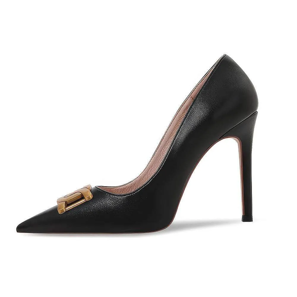 Metal Decorated Pointy Toe Court Heels
