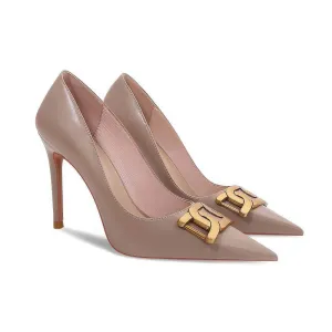 Metal Decorated Pointy Toe Court Heels
