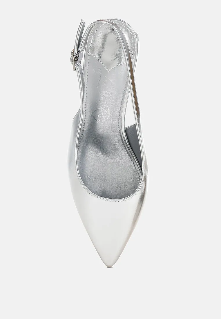 Metallic Faux Leather Slingback Sandals By RAG