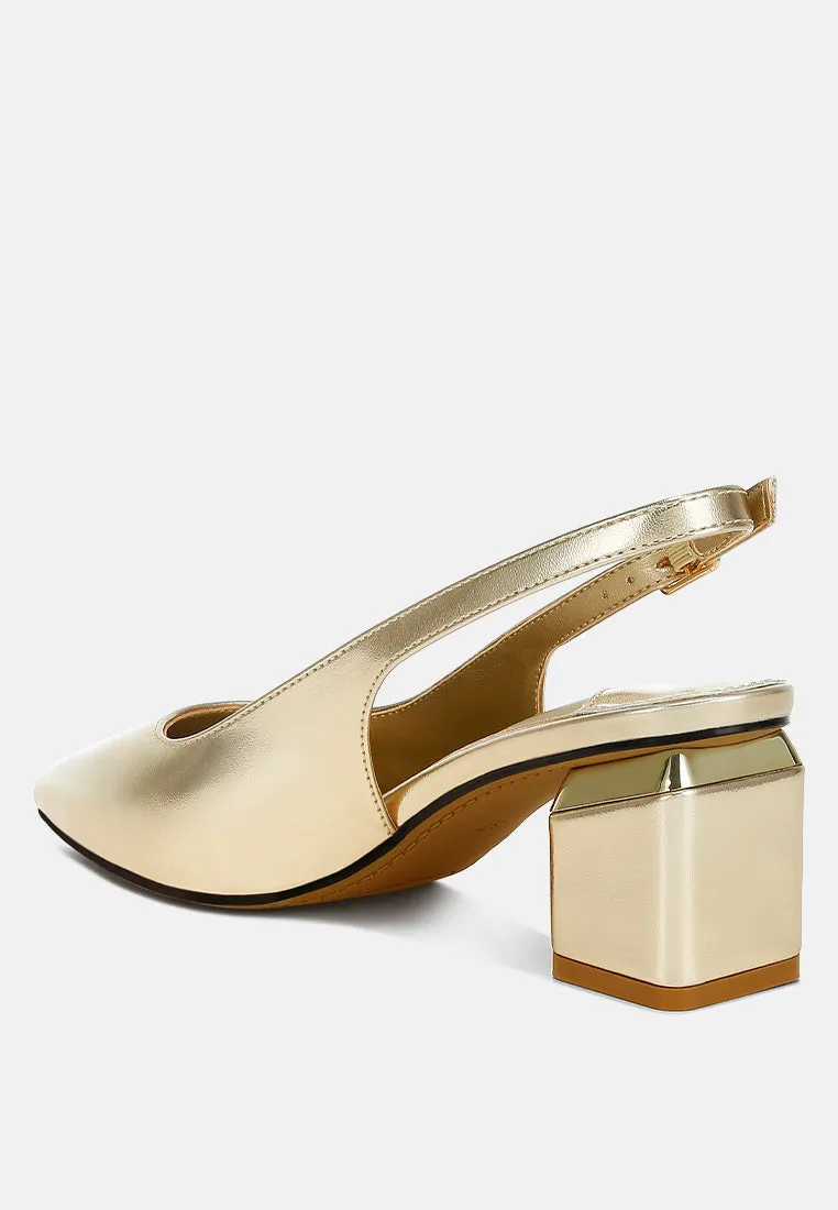 Metallic Faux Leather Slingback Sandals By RAG