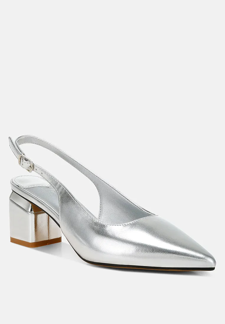 Metallic Faux Leather Slingback Sandals By RAG