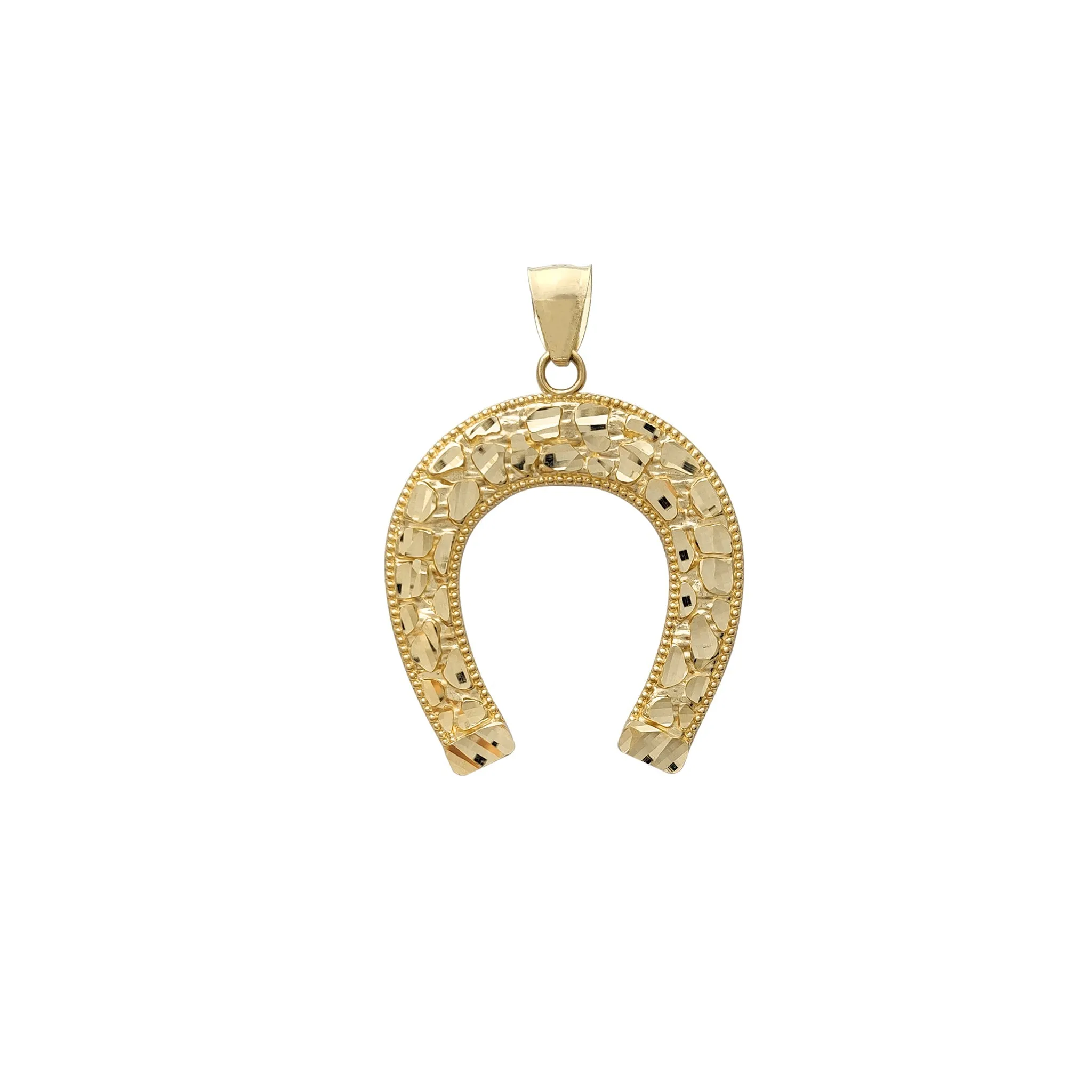 Milgrained Border Nugget Textured Horseshoe Pendant (14K)