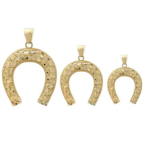 Milgrained Border Nugget Textured Horseshoe Pendant (14K)