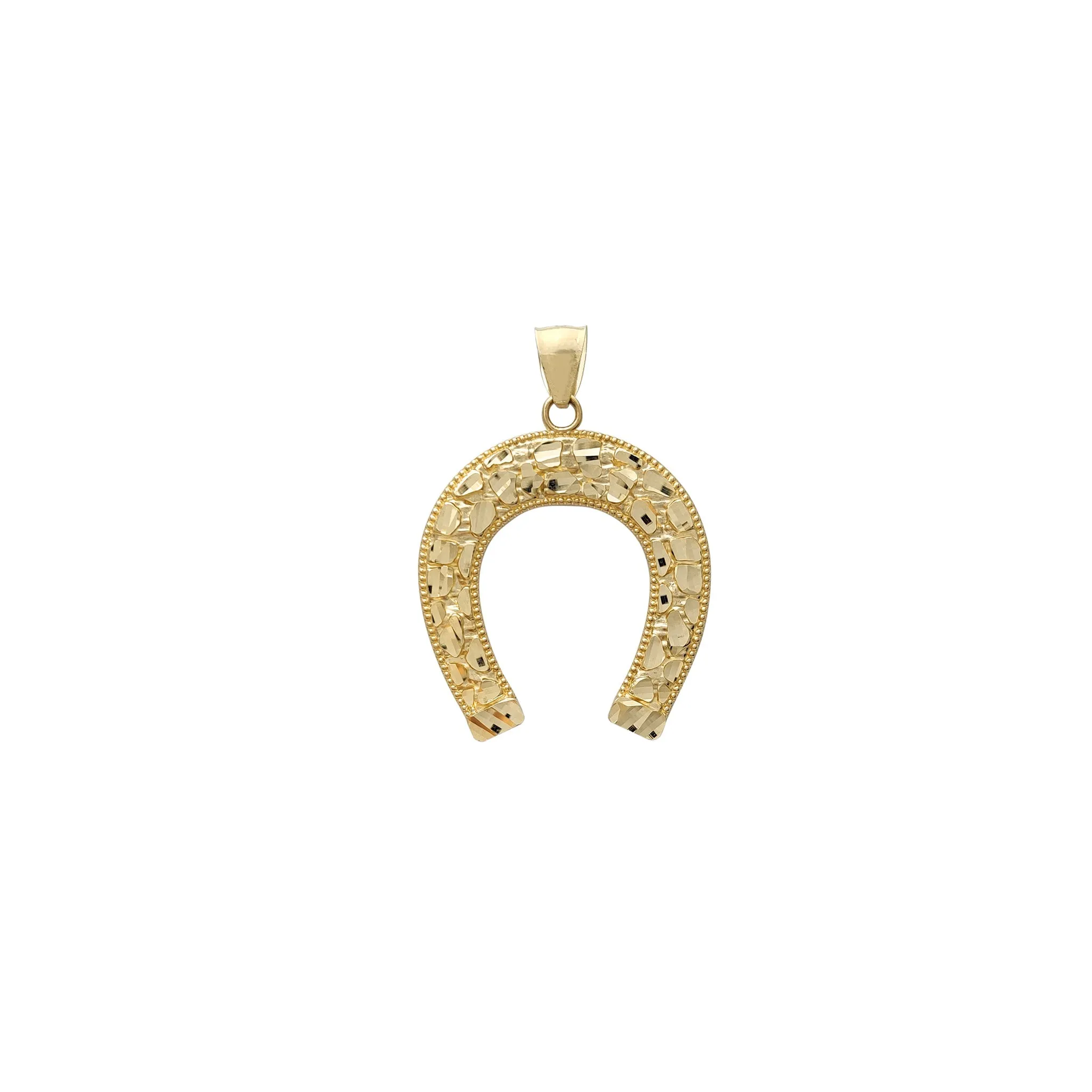 Milgrained Border Nugget Textured Horseshoe Pendant (14K)