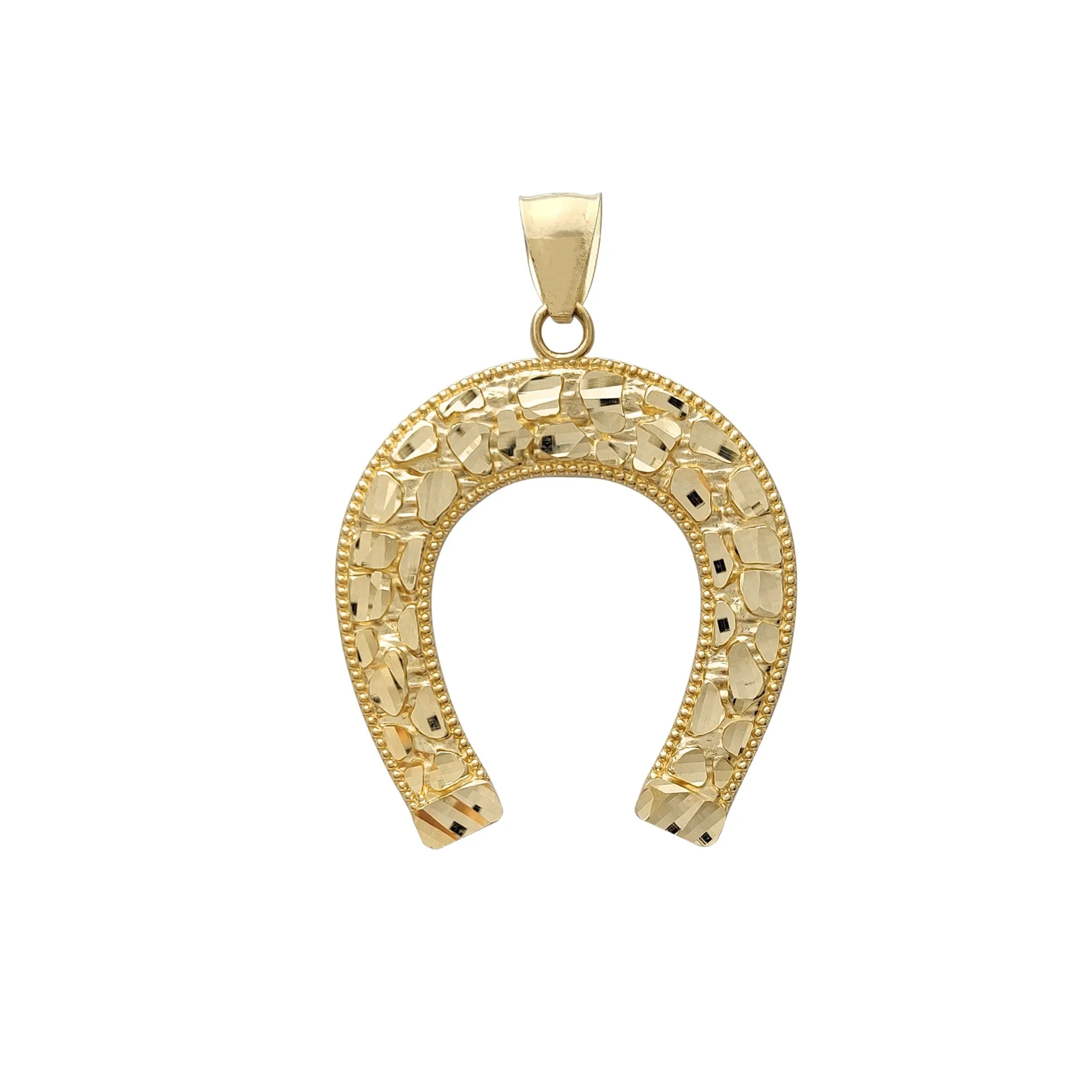 Milgrained Border Nugget Textured Horseshoe Pendant (14K)