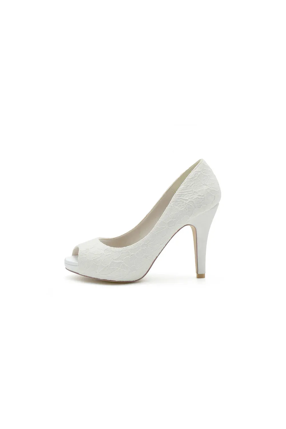 Navy Blue Lace Fishmouth High Heels