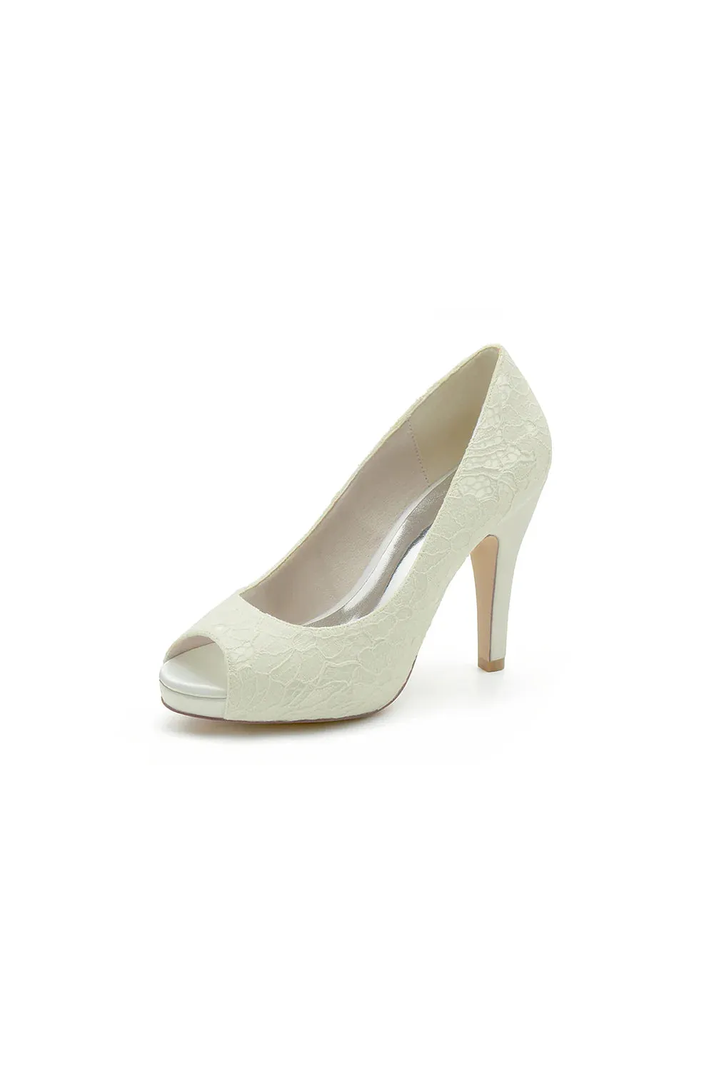 Navy Blue Lace Fishmouth High Heels