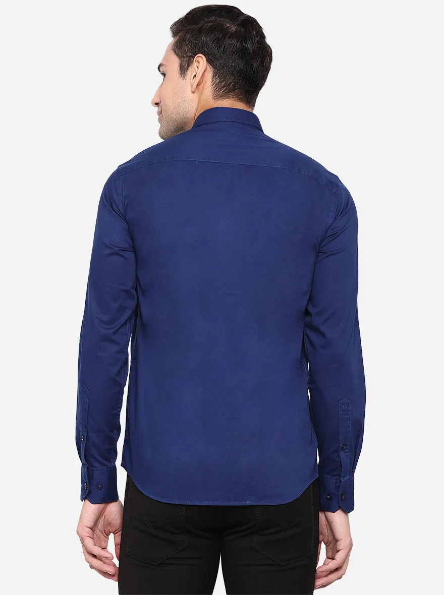 Navy Blue Solid Slim Fit Casual Shirt | JadeBlue