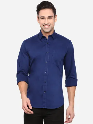 Navy Blue Solid Slim Fit Casual Shirt | JadeBlue