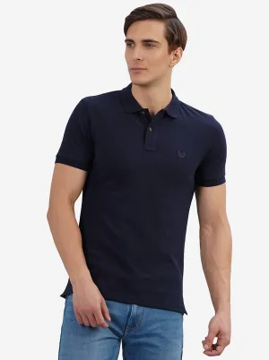 Navy Blue Solid Slim Fit Polo T-Shirt | Greenfibre