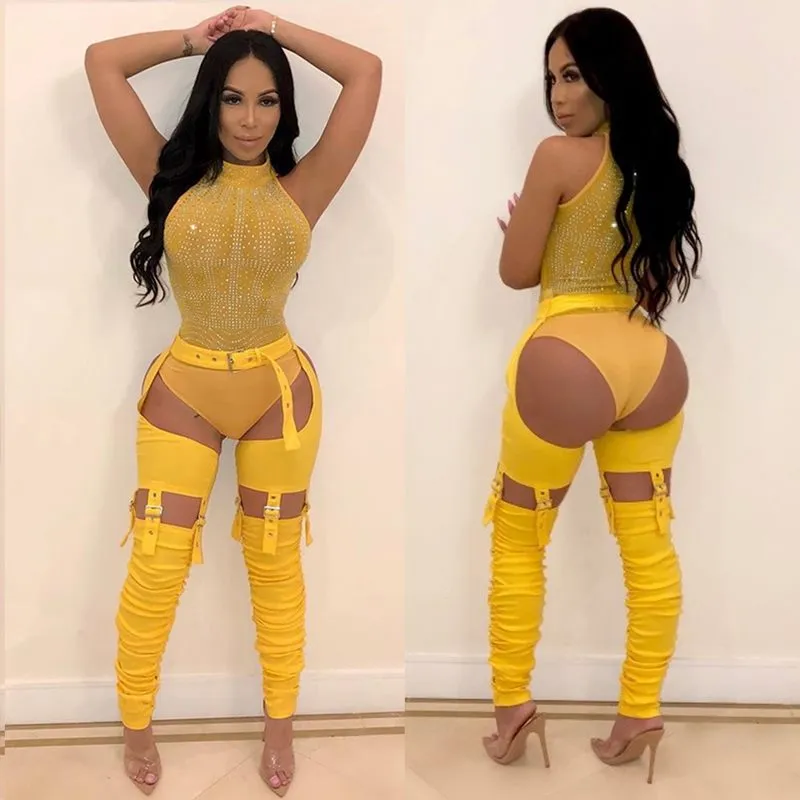 Nyra Cutout Buckle Strap Ruched Skinny Pants