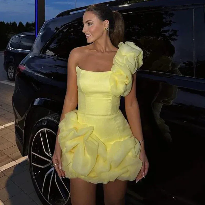 One-Shoulder Ruffle Mini Dress | Bold & Glamorous | Organza Elegance
