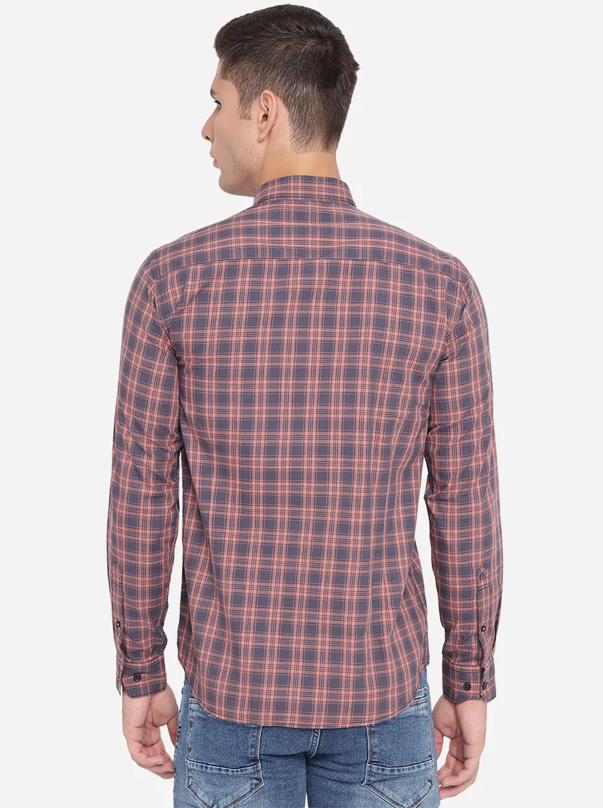 Pink & Grey Checked Slim Fit Casual Shirt | Greenfibre