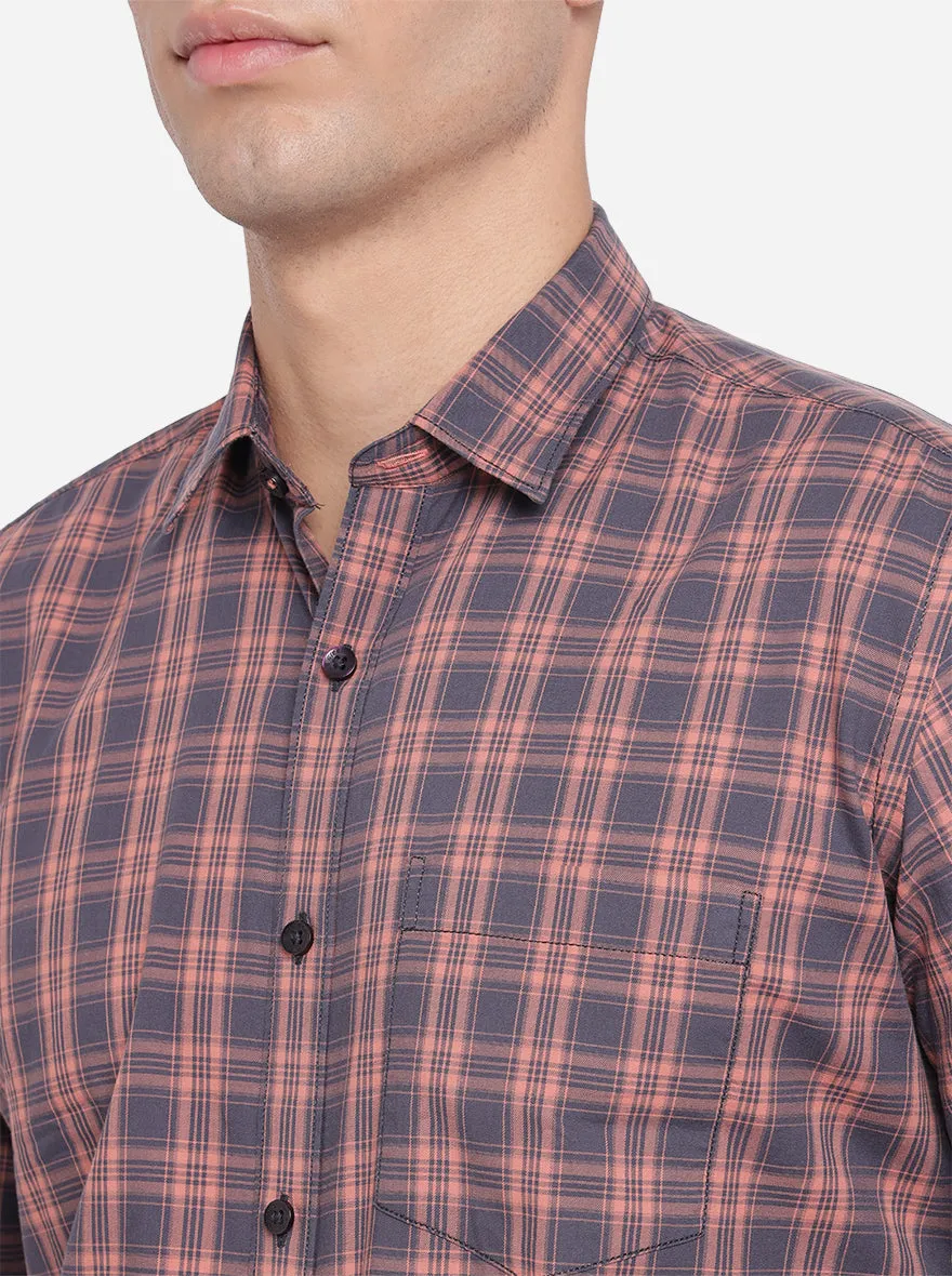 Pink & Grey Checked Slim Fit Casual Shirt | Greenfibre