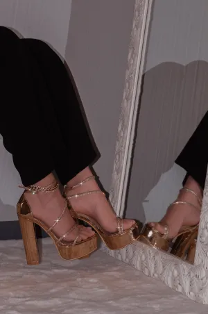 Posh - Embellished Platform Block Heels, Glitter Detailing Straps, Glamorous Party Footwear, Bold & Eye-Catching for Special Occasions