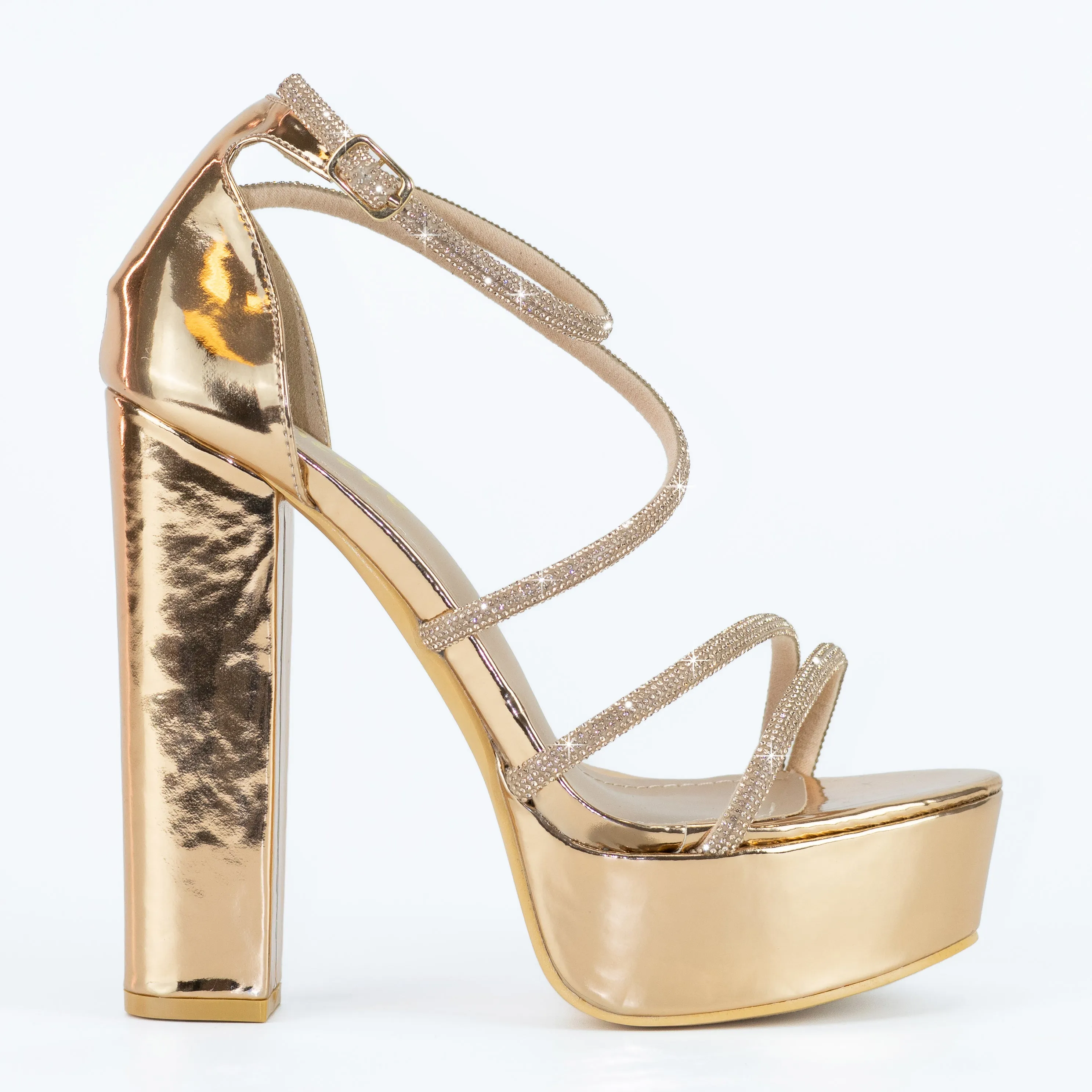 Posh - Embellished Platform Block Heels, Glitter Detailing Straps, Glamorous Party Footwear, Bold & Eye-Catching for Special Occasions