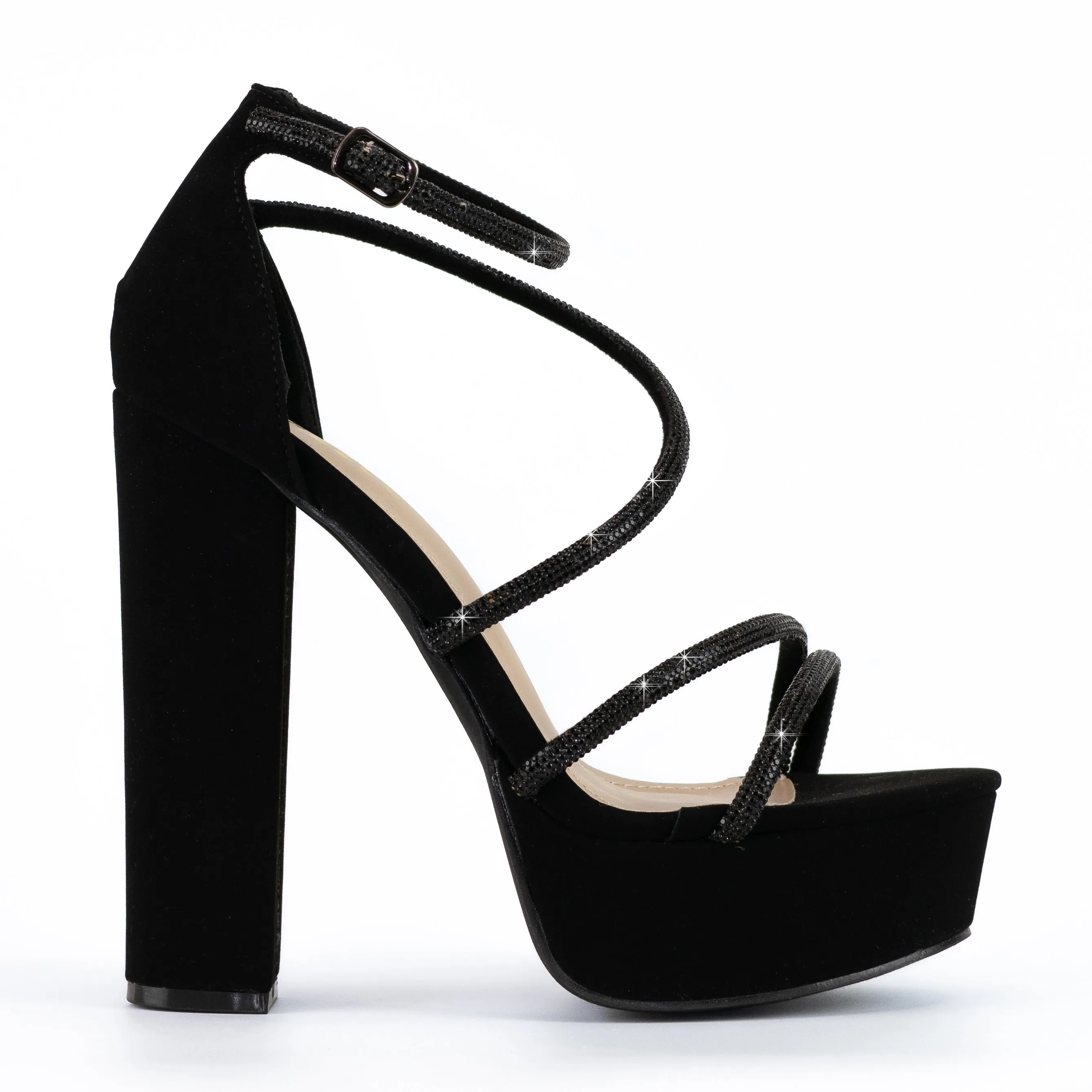 Posh - Embellished Platform Block Heels, Glitter Detailing Straps, Glamorous Party Footwear, Bold & Eye-Catching for Special Occasions