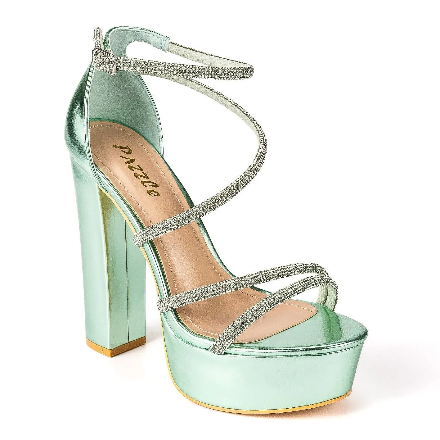 Posh - Embellished Platform Block Heels, Glitter Detailing Straps, Glamorous Party Footwear, Bold & Eye-Catching for Special Occasions