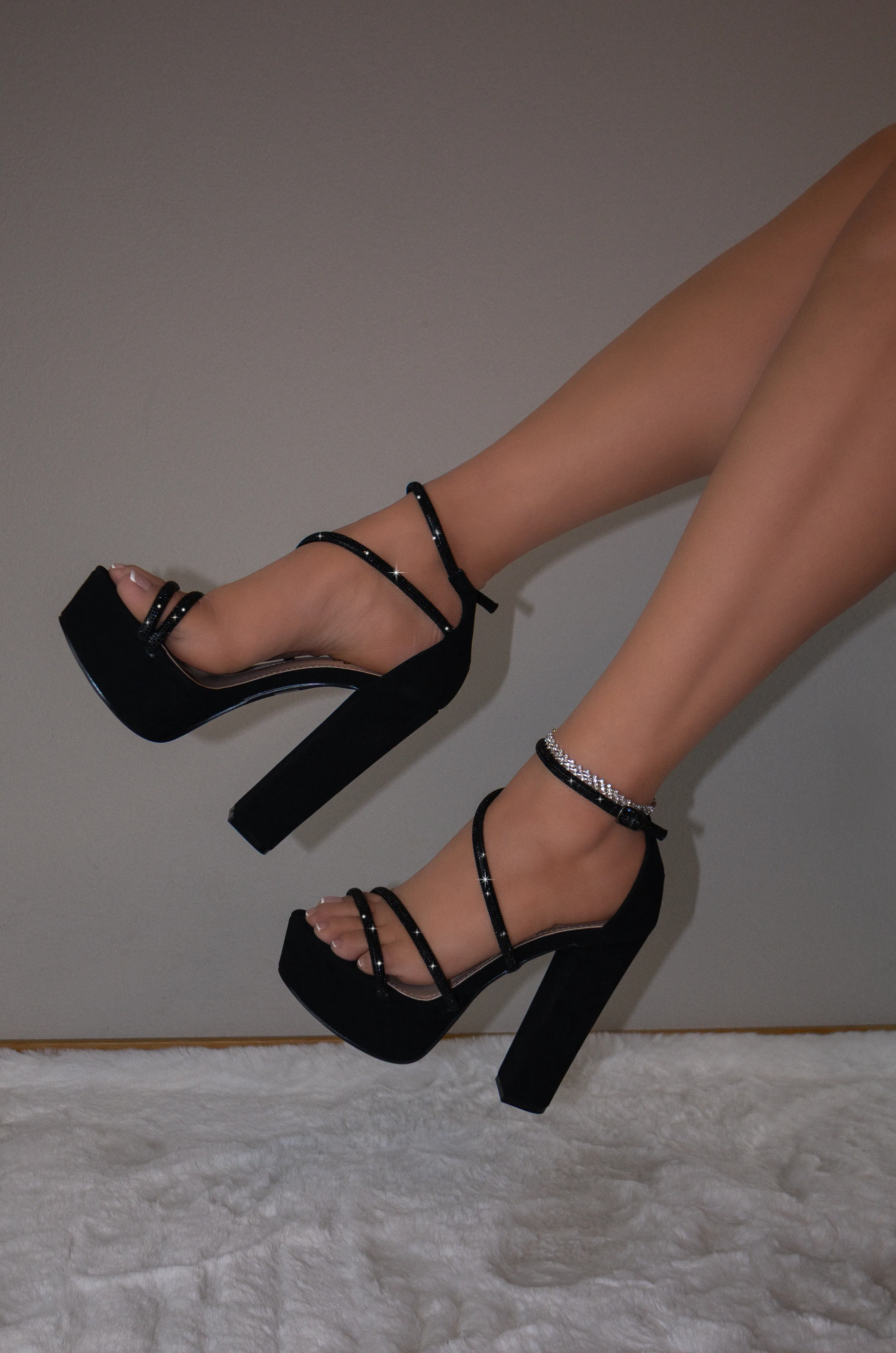 Posh - Embellished Platform Block Heels, Glitter Detailing Straps, Glamorous Party Footwear, Bold & Eye-Catching for Special Occasions