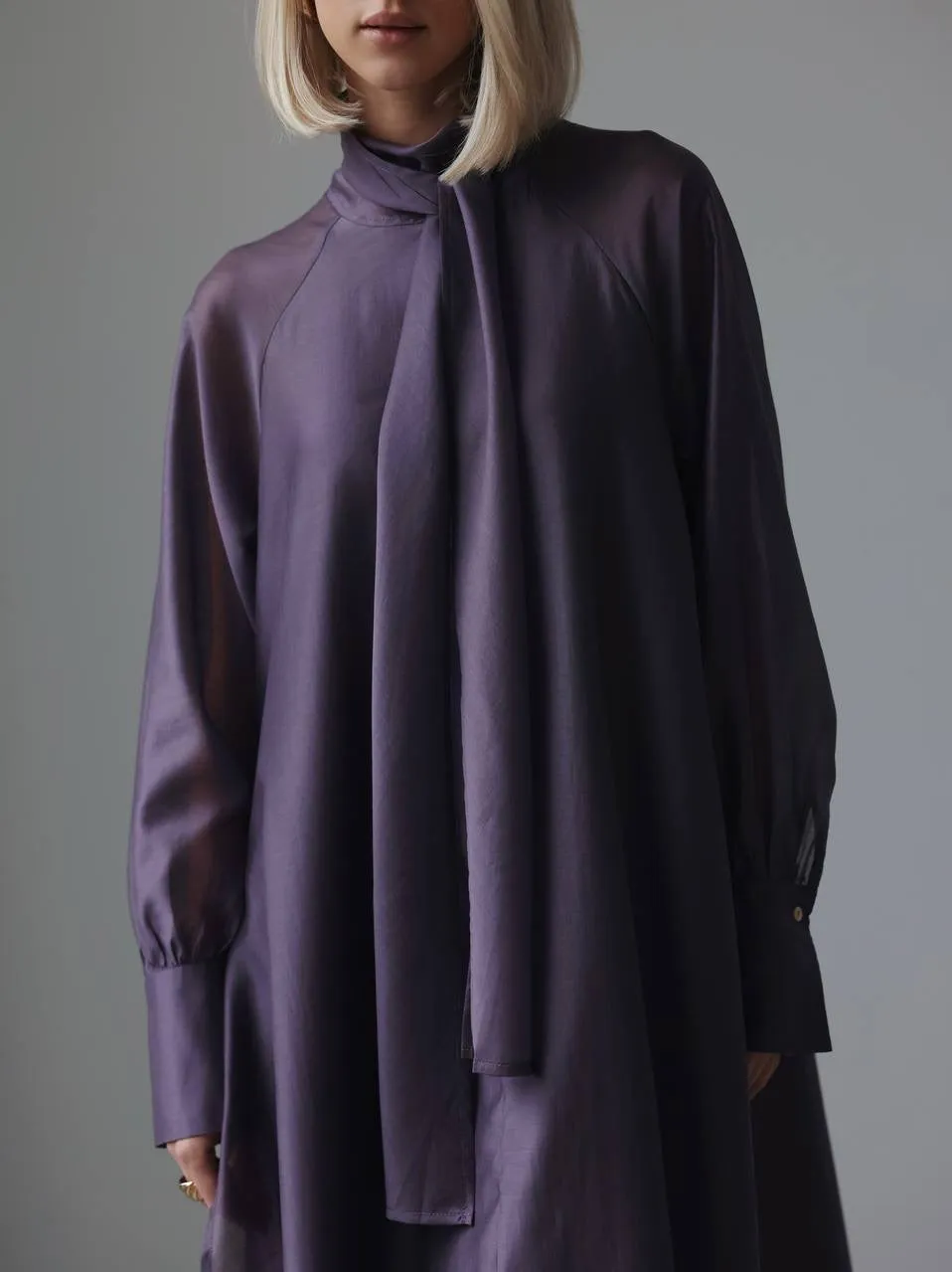 Purple Silk Tie-Neck Maxi Dress