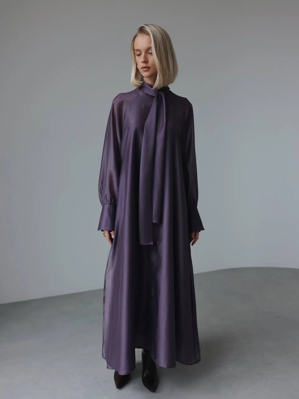 Purple Silk Tie-Neck Maxi Dress