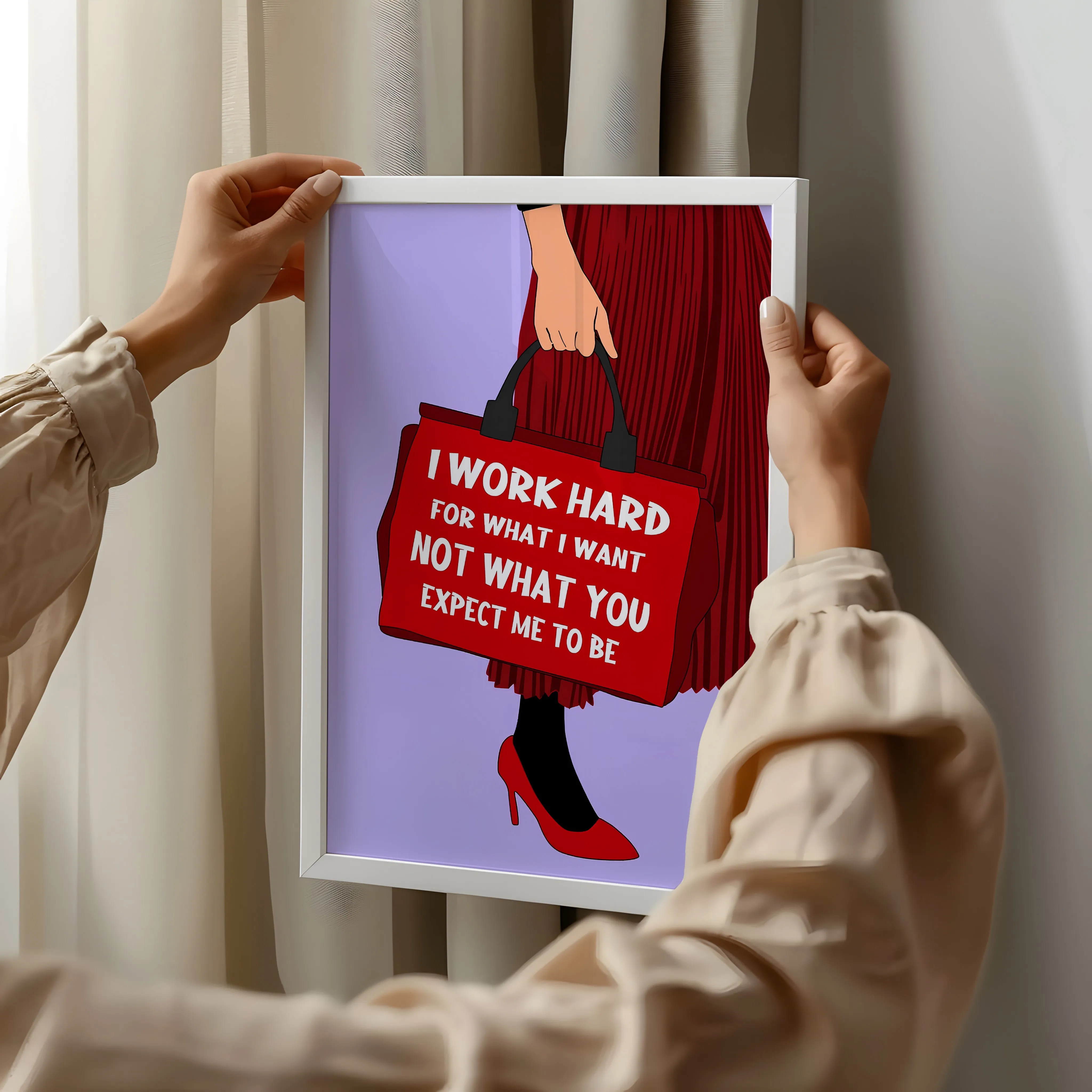 "I Work Hard" Motivational Poster – Bold Woman Series